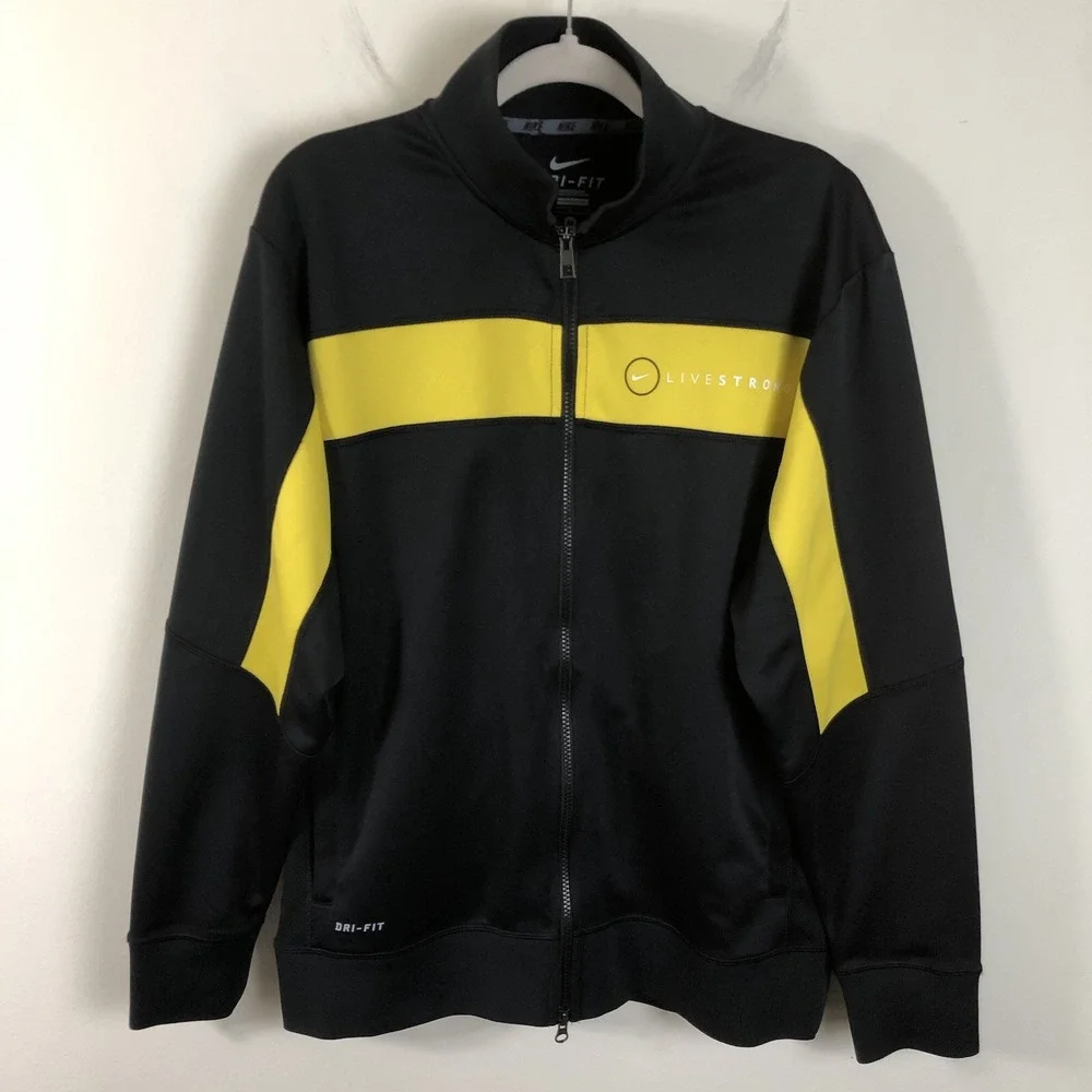 Nike Livestrong Dri-FIT Full Zip Track Jacket Men's M Black Yellow Workout